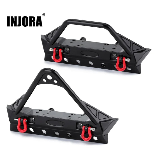INJORA Black Metal Front Bumper with Lights for 1/10 RC Crawler