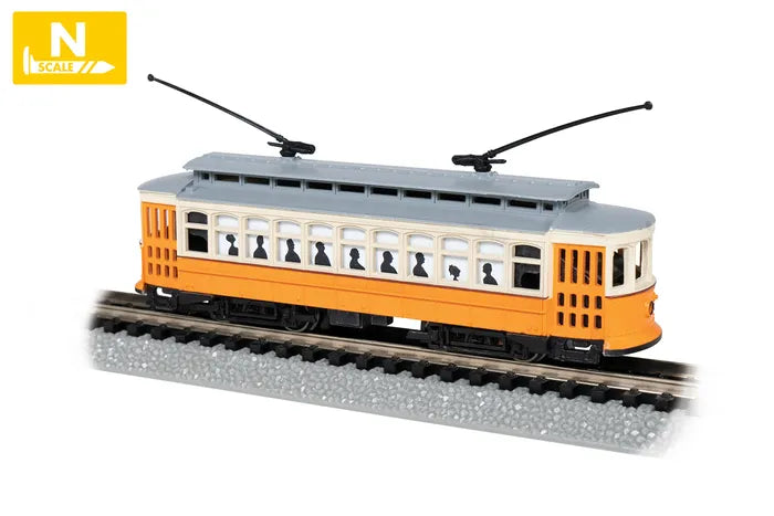 BACHMANN BRILL TROLLEY, ORANGE/CREAM W/HEADLIGHT, N SCALE