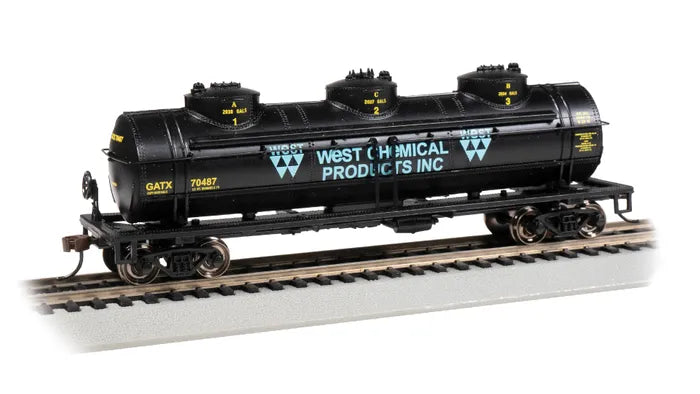 BACHMANN WEST CHEMICAL PRODUCTS INC #70487 40FT 3 DOME TANK CAR. HO SCALE