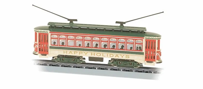 BACHMANN CHRISTMAS BRILL TROLLEY W/HEADLIGHT, N SCALE