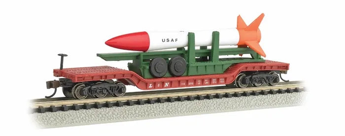 BACHMANN 52FT CENTRE DEPRESSED FLAT CARW/MISSILE, N SCALE