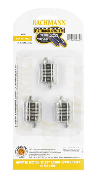 BACHMANN QUARTER SECTION 17.50" RADIUS CURVED TRACK, 6PCS, N SCALE