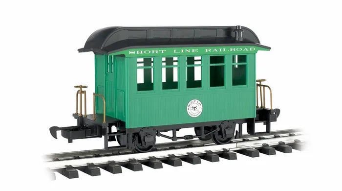 BACHMANN SHORT LINE RR COACH, GREEN W/BLACK ROOF, G SCALE