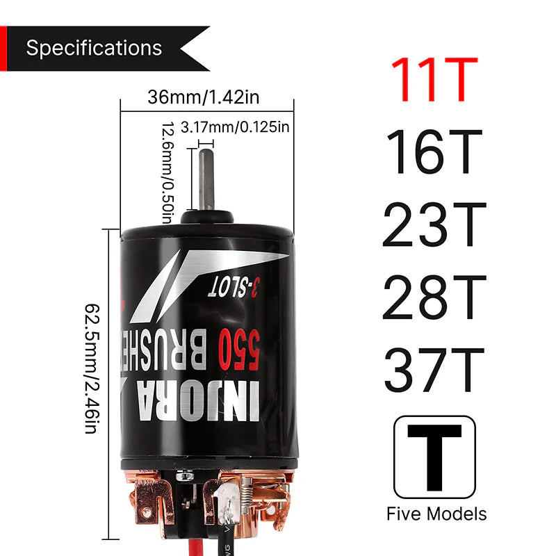 INJORA 550 3-SLOT Waterproof Brushed Motor 11T 16T 23T 28T 37T for 1/10 RC Crawlers (INM09)