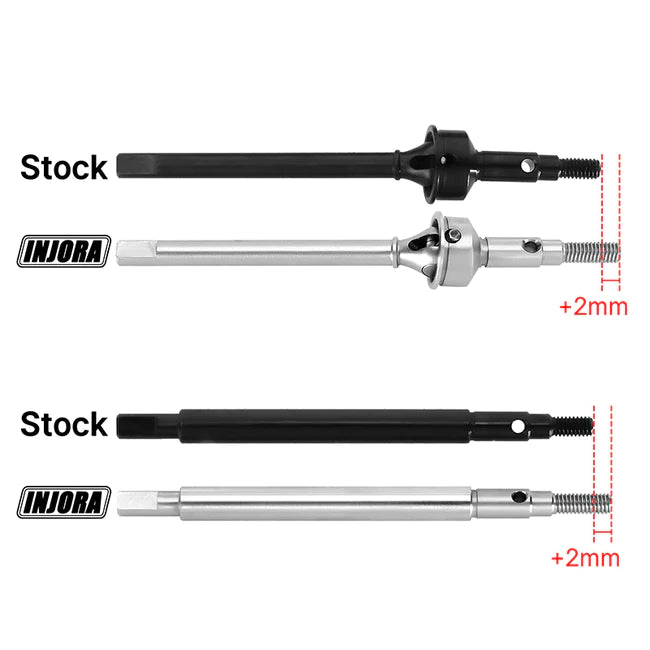 INJORA +2mm Thread Extended Stainless Steel Front Rear Axle Shafts for 1/18 TRX4M (4M-09)