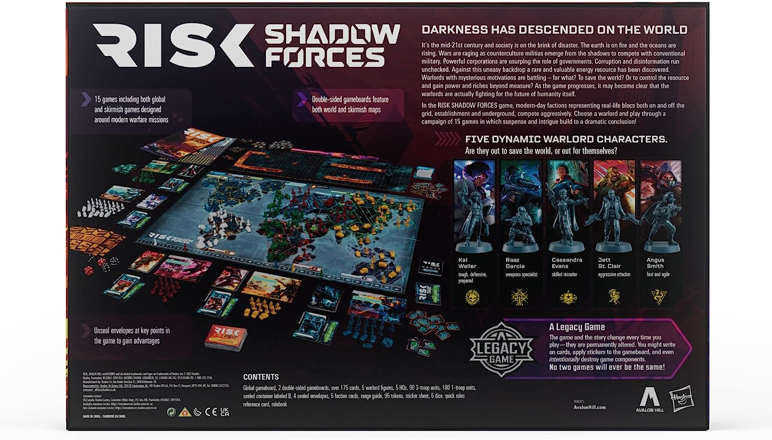 Risk Shadow Forces – Gioco Da Tavolo Legacy Di Strategia Per Adulti E Famiglie, Da 13 Anni, 3-5 Giocatori, 15 Missioni, Fazioni Moderne, Avalon Hill