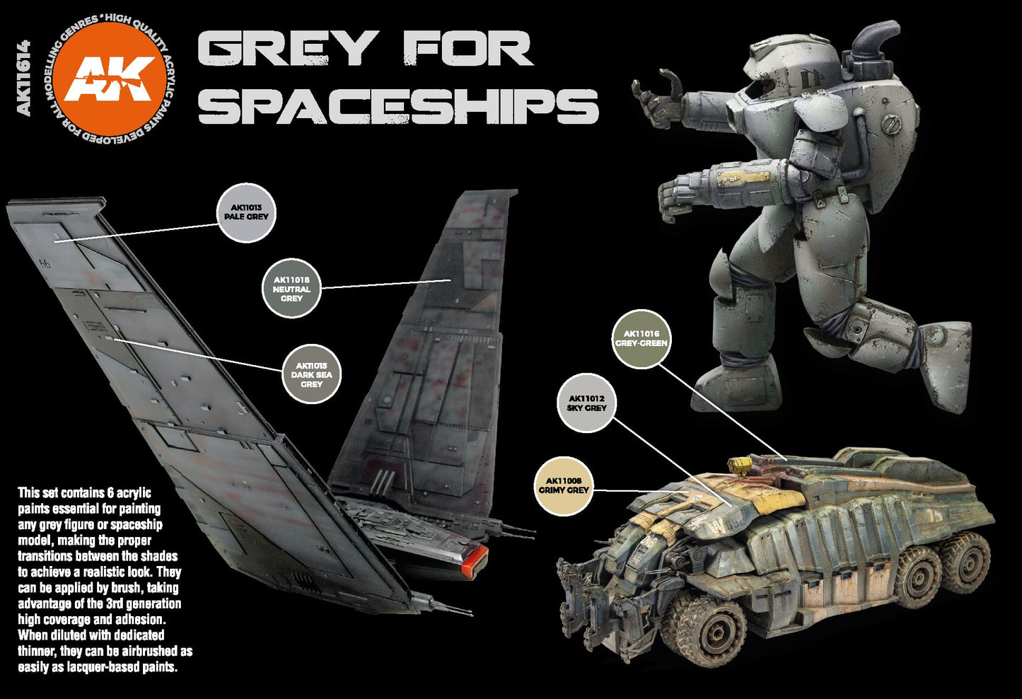 AK Interactive Acrylic Grey For Spaceships Set