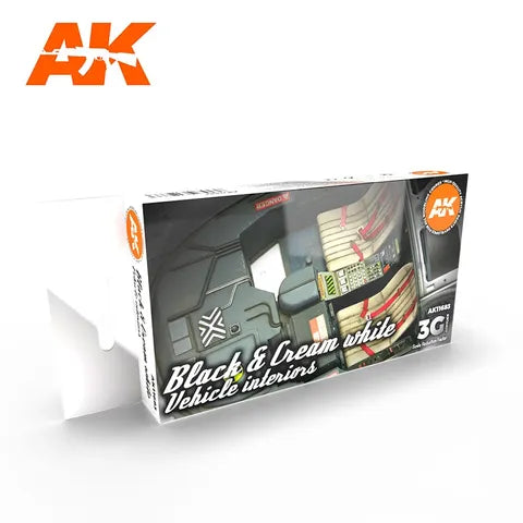 AK Interactive Acrylic BLACK INTERIOR AND CREAM WHITE 3G