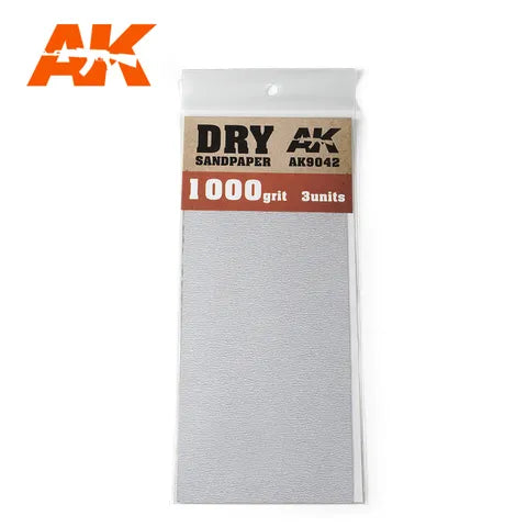 AK Interactive Tools Dry Sandpaper 1000Grit. 3 Units