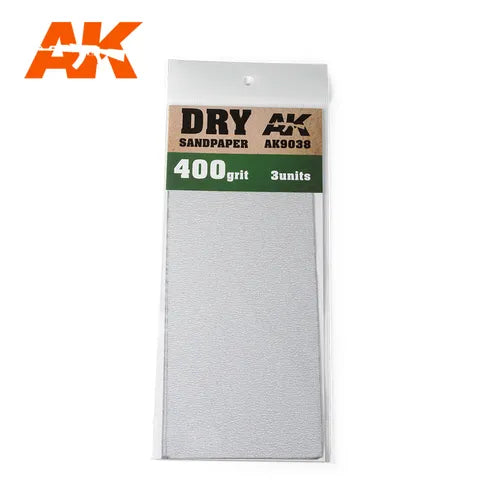 AK Interactive Tools Dry Sandpaper 400 Grit. 3 Units