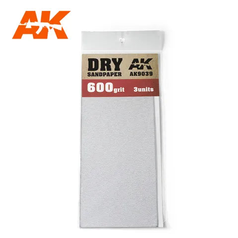 AK Interactive Tools Dry Sandpaper 600 Grit. 3 Units