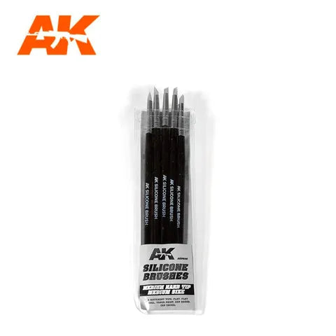 AK Interactive Tools Set Of 5 Silicone Brushes Medium Hard Tip Medium