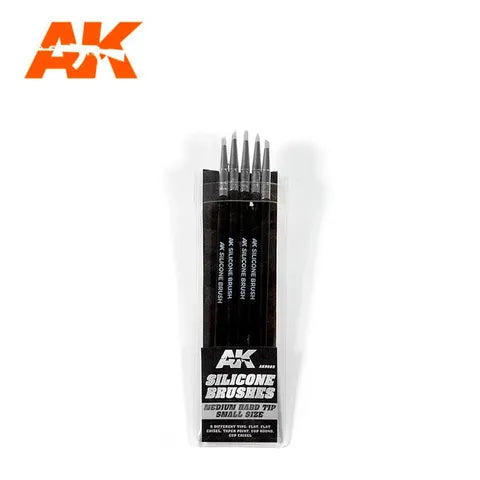 AK Interactive Tools Set Of 5 Silicone Brushes Medium Hard Tip Small