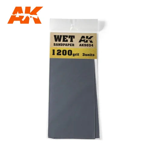 AK Interactive Tools Wet Sandpaper 1200Grit. 3 Units