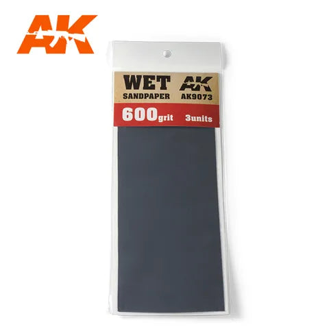 AK Interactive Tools Wet Sandpaper 600 Grit. 3 Units