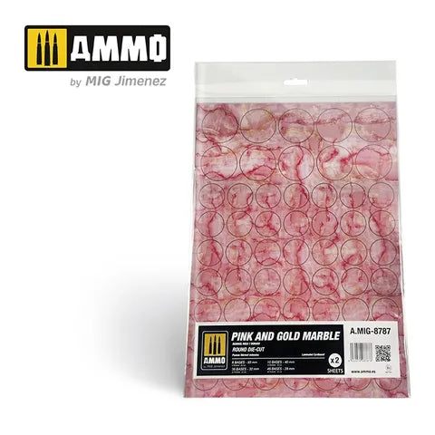 AMMO, Pink and Gold Marble. Round Die-cut for Bases for Wargames (2)