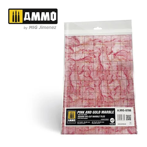 AMMO, Pink and Gold Marble. Square Die-cut Marble Tiles (2)