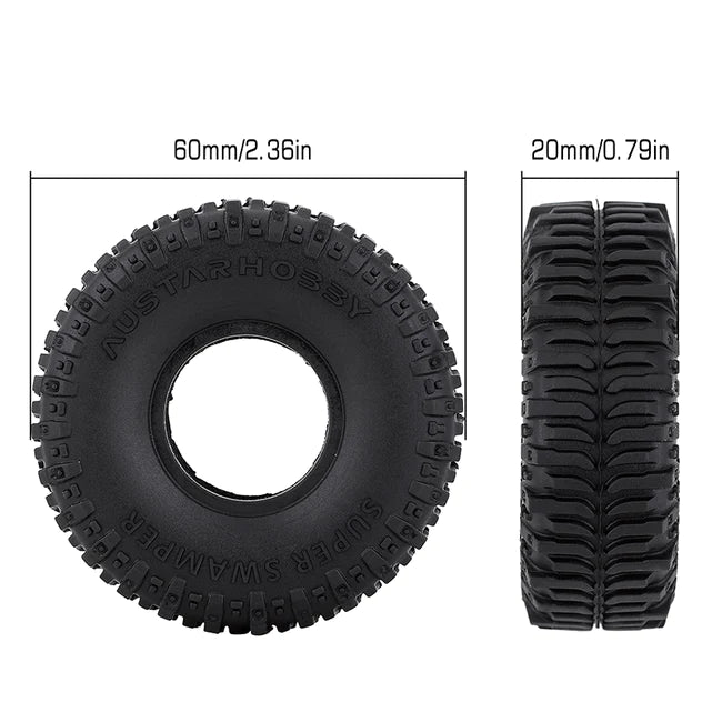 INJORA 1.0" 60*20mm Rubber Super Swamper Mud Tires for 1/24 RC Crawlers 4PCE T2430