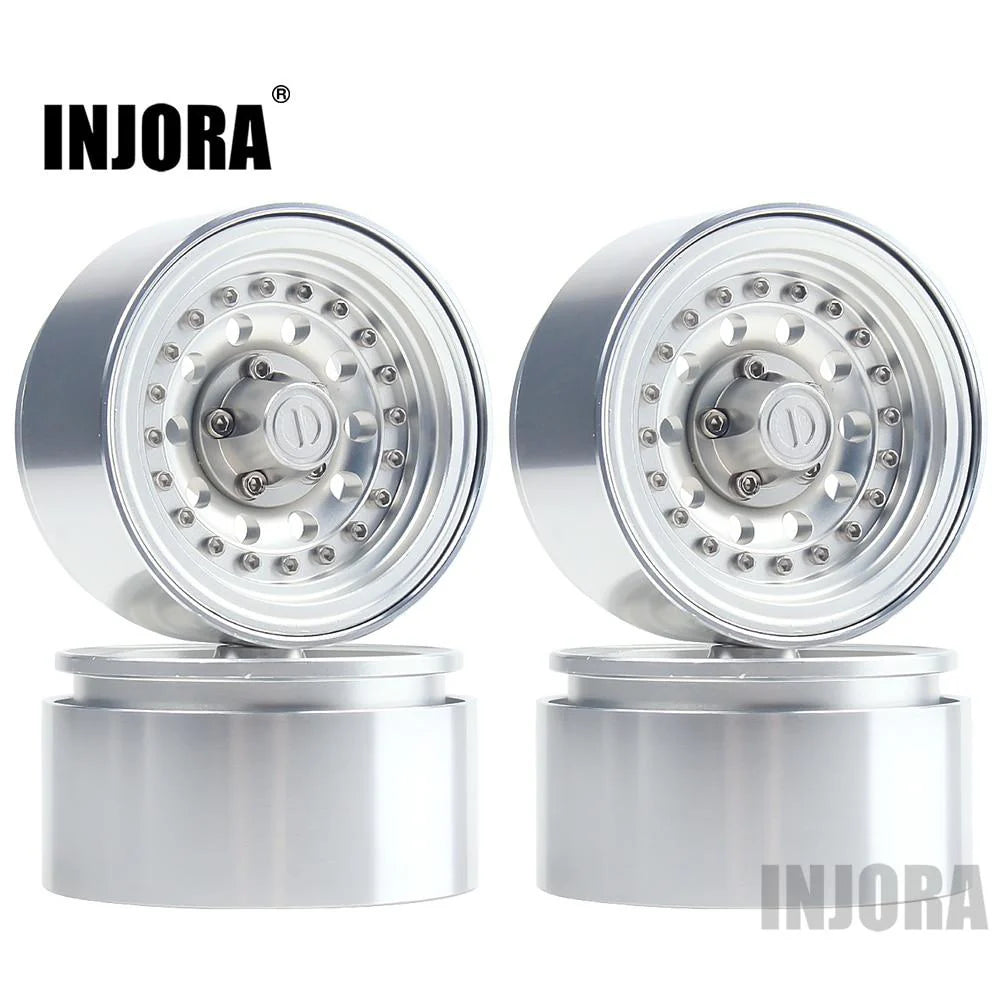 INJORA 4PCS 1.9" Black/Silver Aluminum Beadlock Wheel Rims for RC Crawler