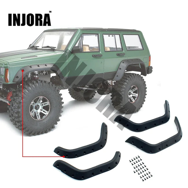 INJORA 4PCS Black Rubber Fender Flares for Axial SCX10 II Jeep Cherokee