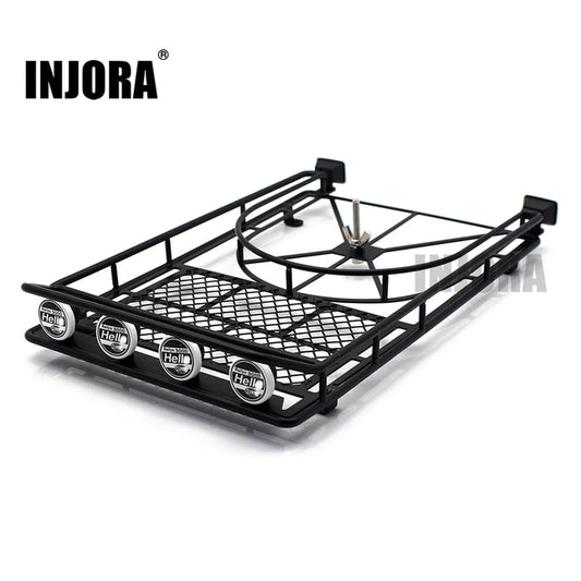 INJORA Metal Roof Rack Luggage Carrier with 4 LED Lights for 1/10 RC Crawler