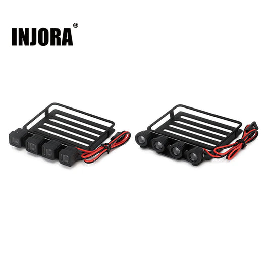 INJORA Luggage Carrier Roof Rack With Round/Square Spotlights For Axial SCX24 Jeep Gladiator