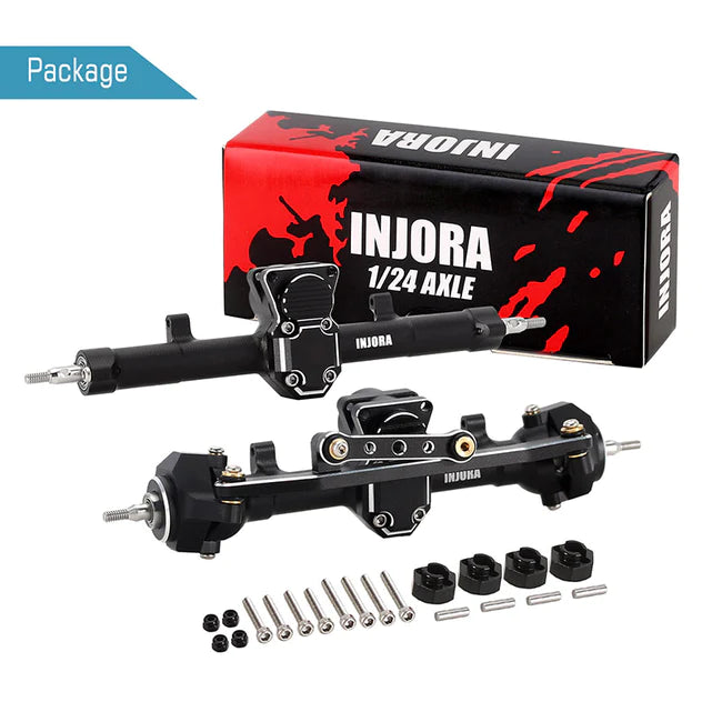 INJORA Black Aluminum Front Rear Axles Set for Axial SCX24