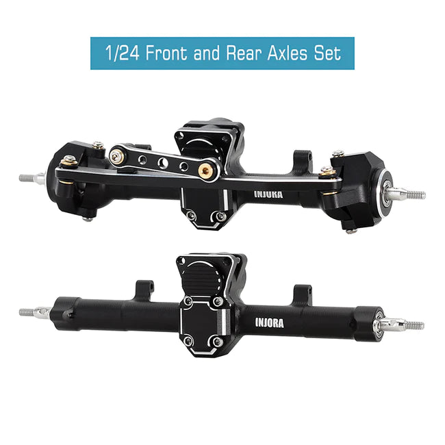 INJORA Black Aluminum Front Rear Axles Set for Axial SCX24