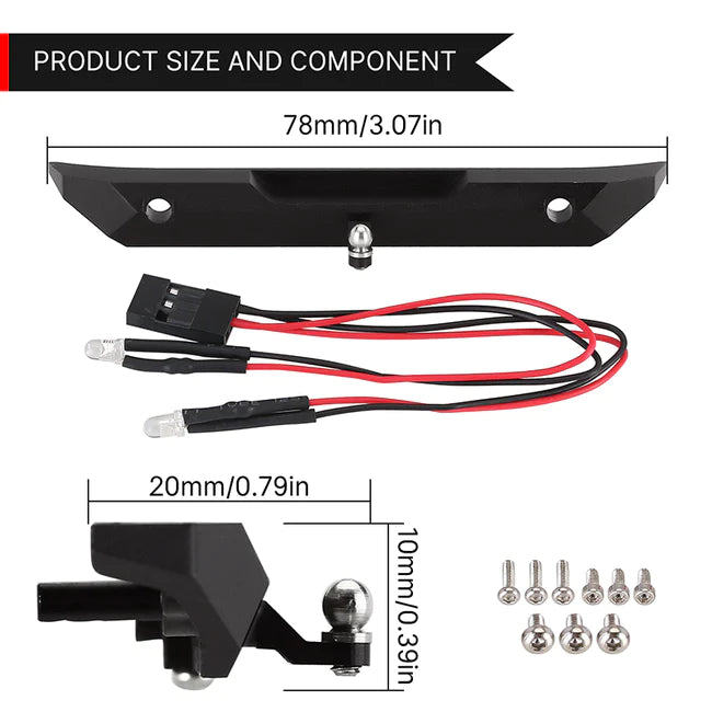 INJORA CNC Aluminum Rear Bumper with Trailer Hitch for SCX24 Jeep Wrangler JLU