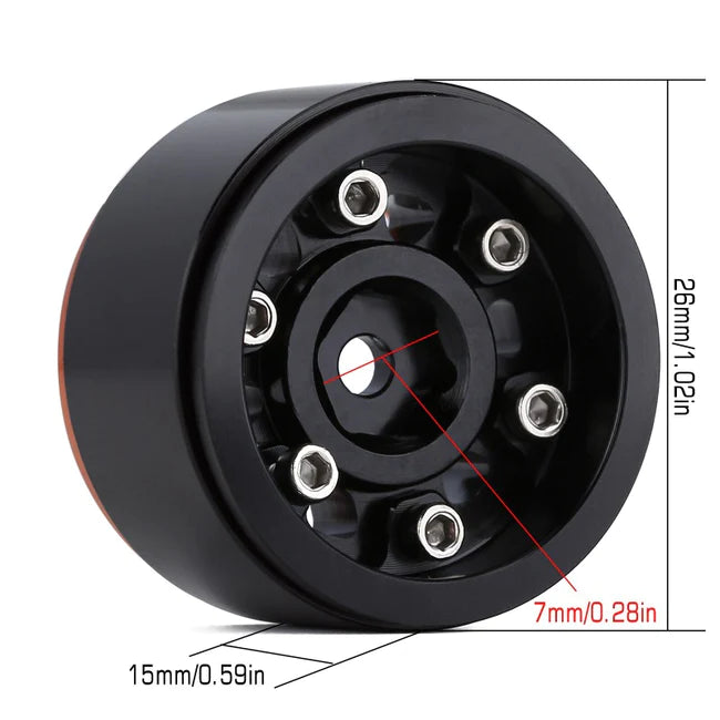 INJORA 1.0" 6-Spokes CNC Aluminum Beadlock Wheel Rims for 1/24 RC Crawlers (4) (W1022)