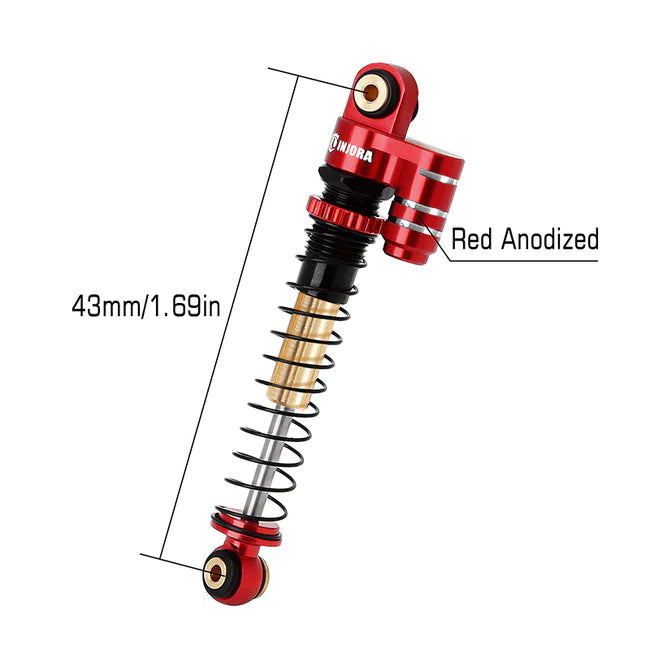 INJORA 43mm Aluminum Threaded Double Barrel Shocks with Fake Reservoir for Axial SCX24