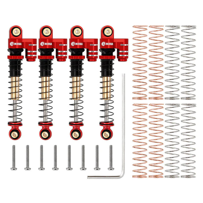 INJORA 43mm Aluminum Threaded Double Barrel Shocks with Fake Reservoir for Axial SCX24