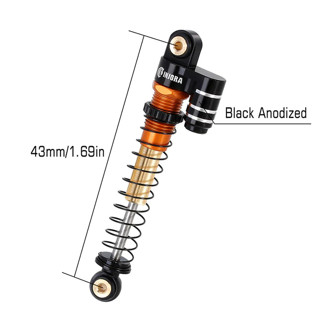 INJORA 43mm Aluminum Threaded Double Barrel Shocks with Fake Reservoir for Axial SCX24