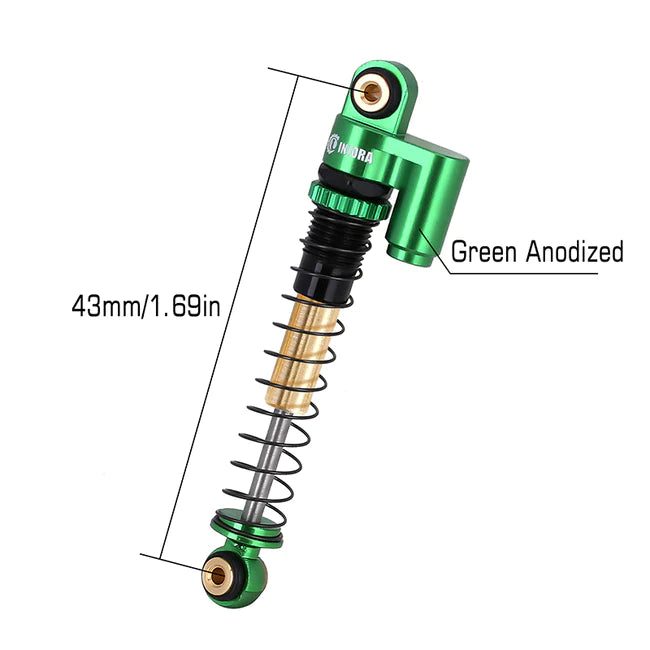 INJORA 43mm Aluminum Threaded Double Barrel Shocks with Fake Reservoir for Axial SCX24