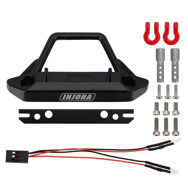 INJORA Metal Front Stinger Bumper with Lights for SCX24 Jeep Wrangler Gladiator