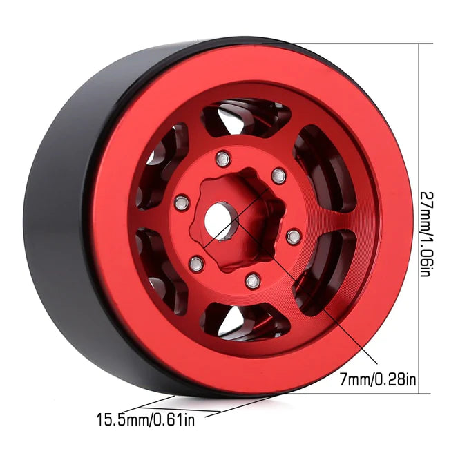 INJORA 1.0" 12-Spokes Beadlock Aluminum Wheel Rims for 1/24 RC Crawlers 4PCE W1049