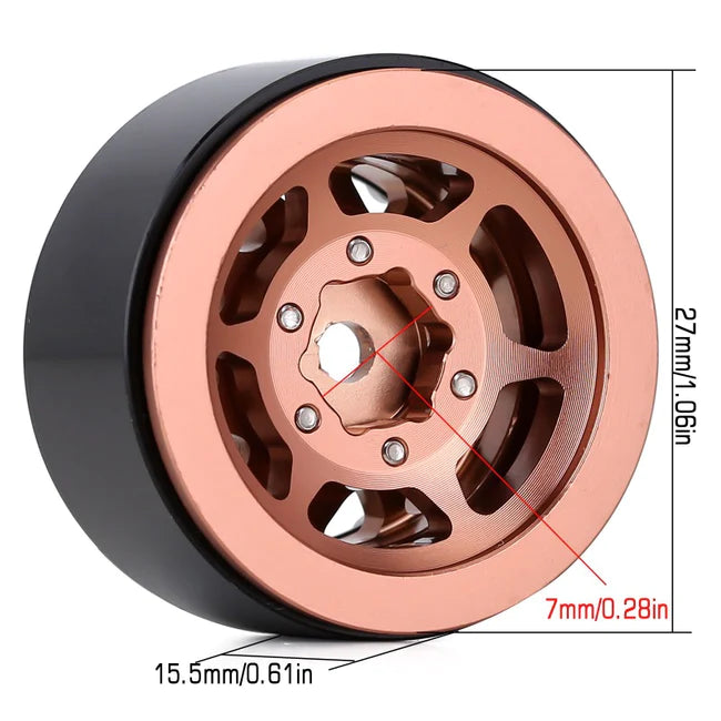 INJORA 1.0" 12-Spokes Beadlock Aluminum Wheel Rims for 1/24 RC Crawlers 4PCE W1049