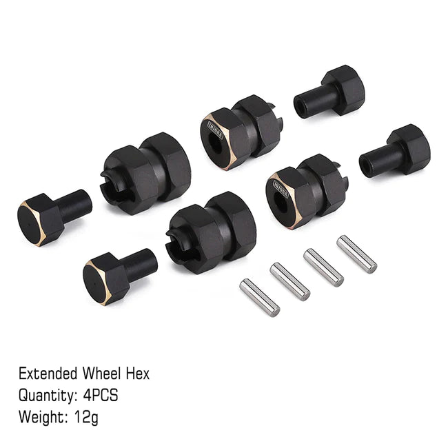 INJORA 4PCS Black Brass Wheel Hex Hub +5mm Extenders for Axial SCX24