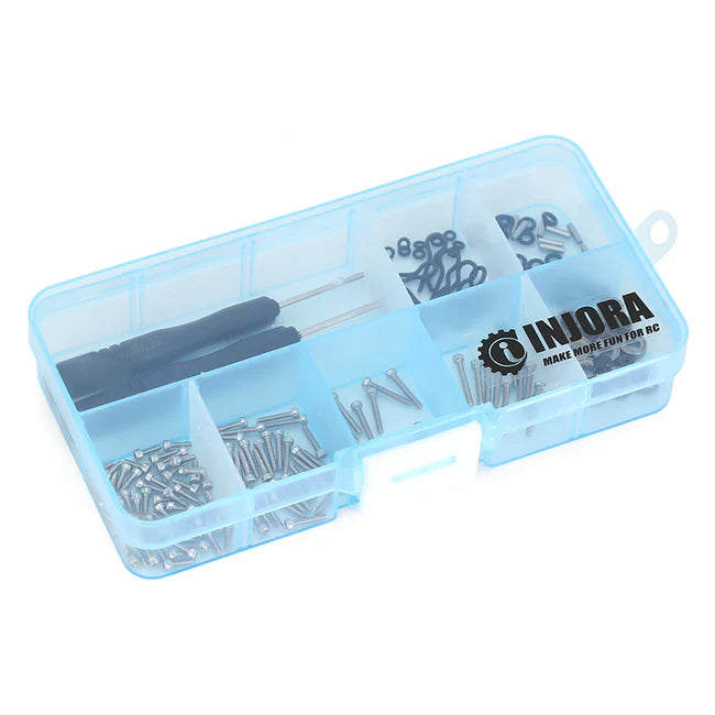 INJORA Blue Box with M1.4 Screws M2 Nuts Bearings O-rings Repair Tools Kit for Axial SCX24