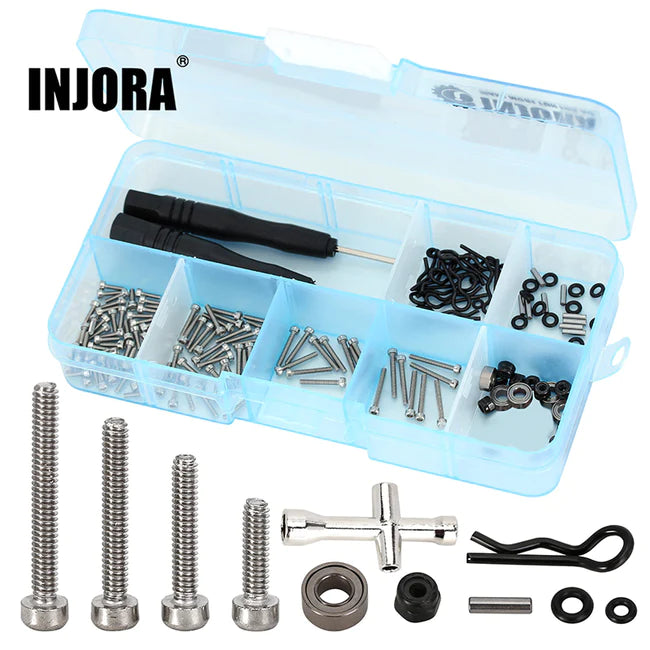 INJORA Blue Box with M1.4 Screws M2 Nuts Bearings O-rings Repair Tools Kit for Axial SCX24