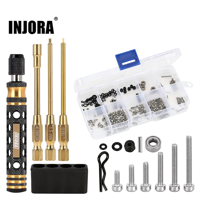 INJORA 3-in-1 0.05" 1.5mm Hex & 4.0mm Nut Driver Quick Change Screwdrivers and screw kit RC Tool Kit for SCX24