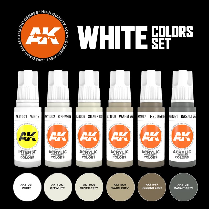 AK Interactive Acrylic White Colours Set