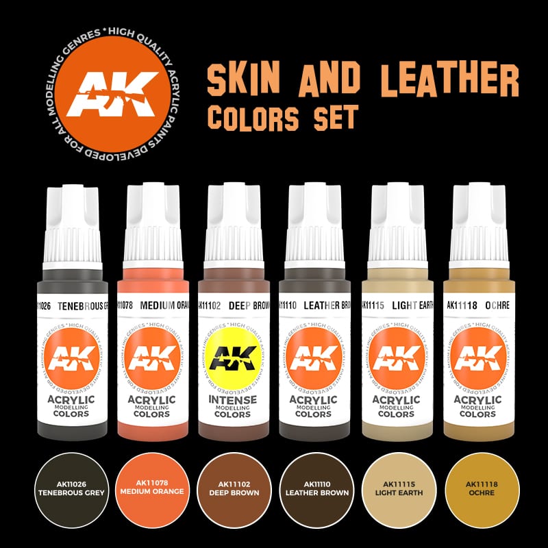 AK Interactive Acrylic Skin And LeatherColours Set