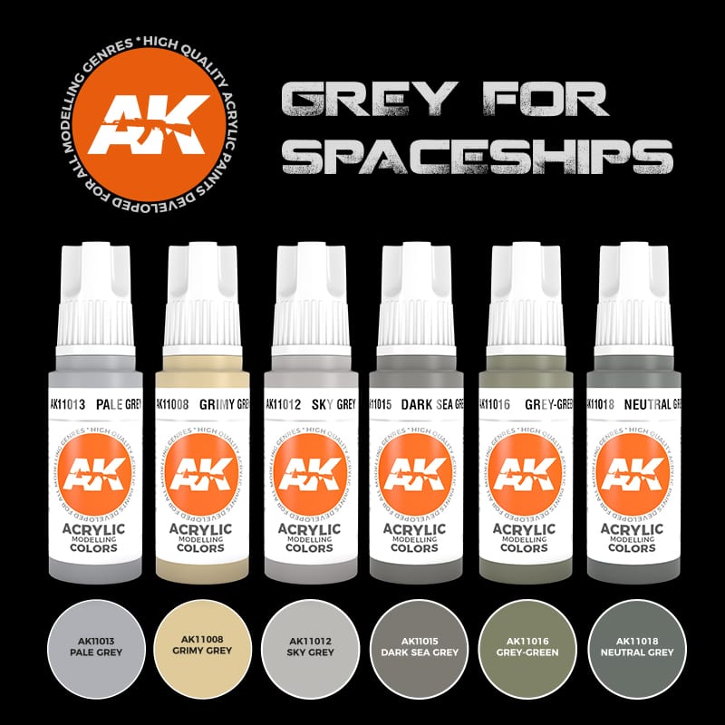 AK Interactive Acrylic Grey For Spaceships Set