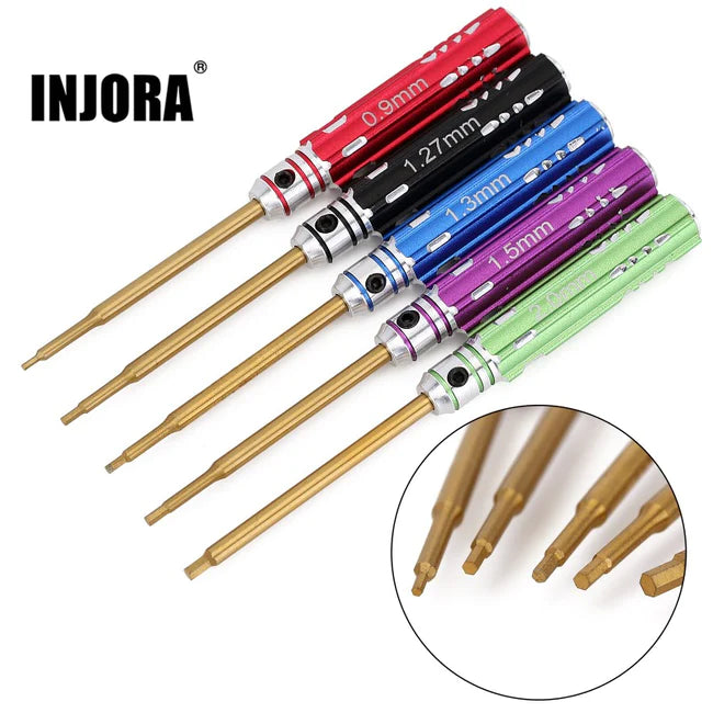 INJORA 5pcs 0.9 1.27 1.3 1.5 2.0mm Hex Screwdrivers RC Tool Kit for 1/18 1/24 RC