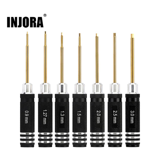 INJORA 7pcs 0.9 1.27 1.3 1.5 2.0 2.5 3.0mm Short Handle Hex Screwdrivers Tool Kit for 1/10 1/24 RC