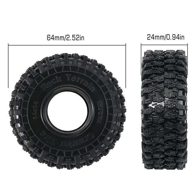 INJORA 1.0" 64*24mm S5 Super Soft Sticky Rock Crawling Tires for 1/18 1/24 RC Crawlers 4PCE T1011