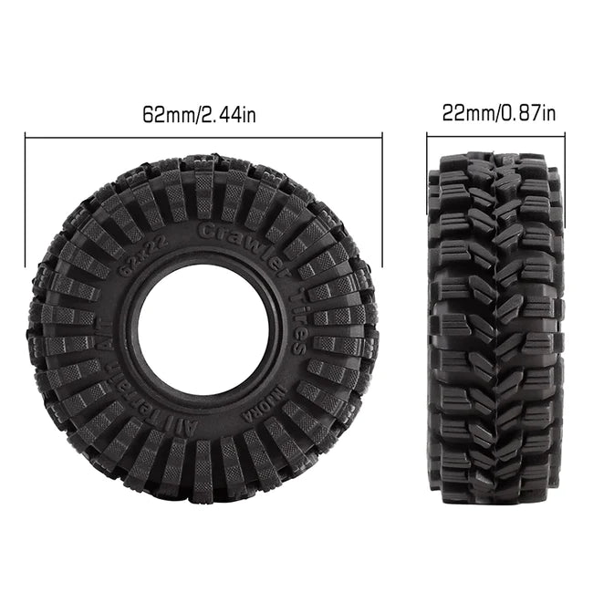 INJORA 1.0" 62*22mm S5 Super Soft Sticky All Terrain Tires for 1/18 1/24 RC Crawlers 4PCE T1014