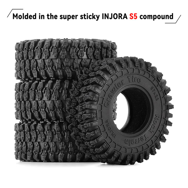 INJORA 1.0" 57*22mm S5 Rock Crawling Tires for 1/18 1/24 RC Crawlers 4PCE T1016