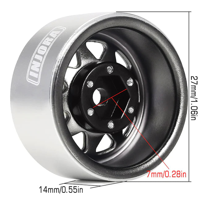 INJORA 1.0'' 9-Spokes Deep Dish Stamped Steel Beadlock Wheel Rims for 1/24 RC Crawlers 4PCE W1003